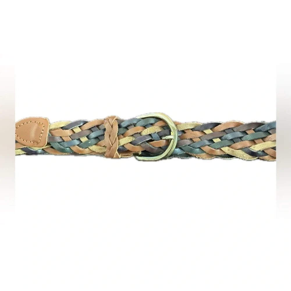 Vintage braided women’s leather belt multi color 35”